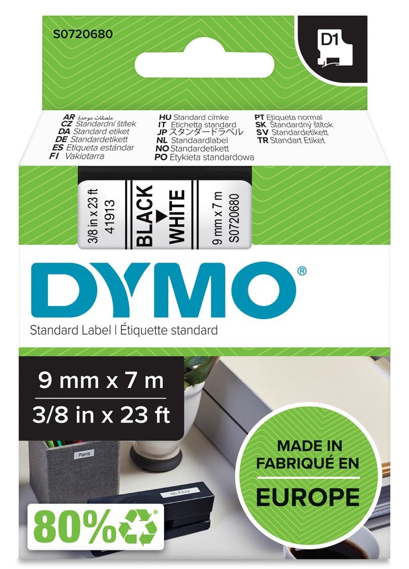 LABEL TAPE DYMO D1 9MMX7M BLACK ON WHITE