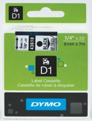 LABEL TAPE DYMO D1 6MMX7M BLACK ON CLEAR