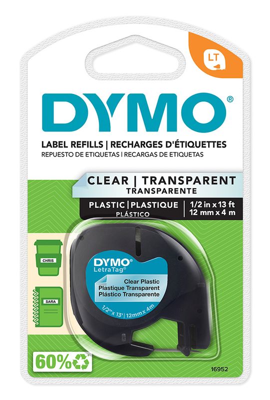 LABEL TAPE DYMO LETRA-TAG PLASTIC CLEAR