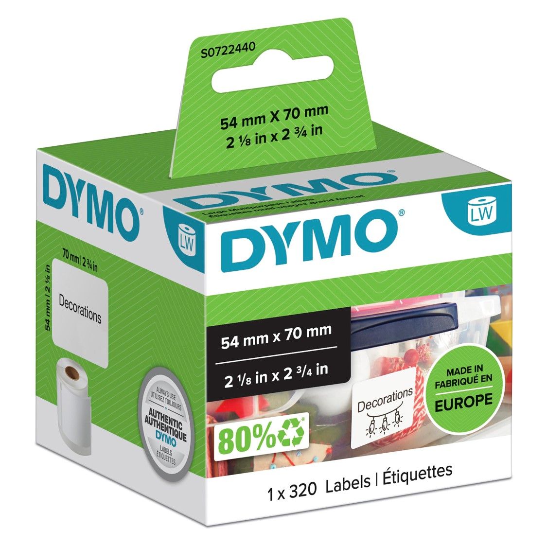LABEL DYMO LABELWRITER 54X70 DISKETTE WHITE 1 ROLL