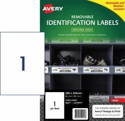LABEL AVERY LASER L4775REV H/DUTY 208X295MM REMOVABLE 1UP PK20