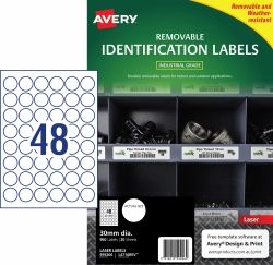 LABEL AVERY LASER L4716REV H/DUTY 30MM ROUND REMOVABLE 48UP PK20