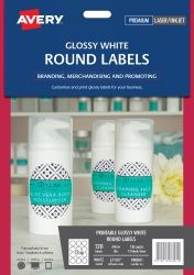 LABEL AVERY L7105 WHITE GLOSSY ROUND 60MM 12UP 980001 PK10