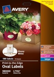 LABEL AVERY L7102 WHITE OVAL GLOSSY 63.5X42.3MM 18UP 980000 PK10