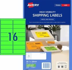 LABEL AVERY L7162FG SHIPPING HI VIS FLUORO GREEN 16UP 25 SHTS