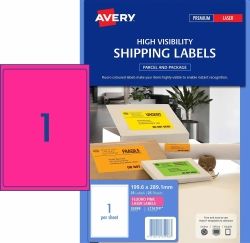 LABEL AVERY L7167FP SHIPPING HI VIS FLUORO PINK 1UP 25 SHTS