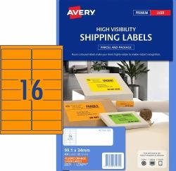 LABEL AVERY L7162FO SHIPPING HI VIS FLUORO ORANGE 16UP 25 SHTS