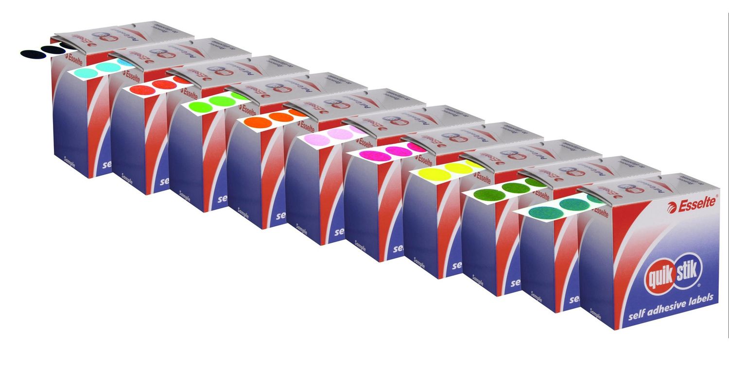 LABEL QUIK STIK DISP 14MM BLUE DOT