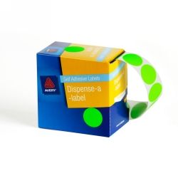 LABEL AVERY DISP 14MM FLUORO GREEN DOT DMC14FG