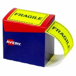 LABELS AVERY 75X99.6MM FRAGILE FLUORO YELLOW 750/ROLL