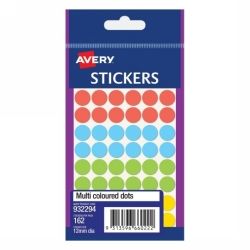LABEL AVERY F/P 12MM MULTI COLOURED DOTS PK162
