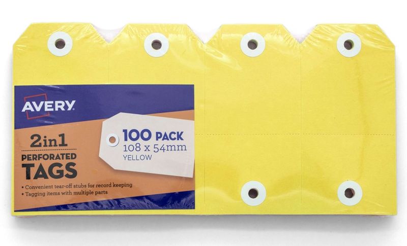 LABEL AVERY 108X54MM PER TAG FSC 2 IN 1 YELLOW PK100