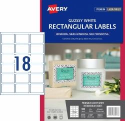SP- LABELS AVERY L7109 GLOSS WHITE RECTANGLE 18UP PK10