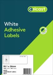 LABELS CELCAST 16UP 99.1X34MM LASER/INKJET WHITE PK100