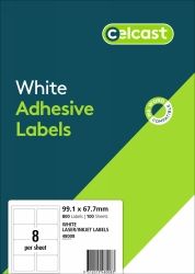 LABELS CELCAST 8UP 99.1X67.7MM LASER/INKJET WHITE PK100
