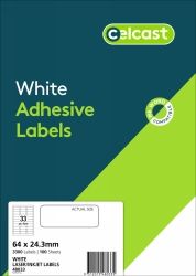 LABELS CELCAST 33UP 64X24.3MM LASER/INKJET WHITE PK100