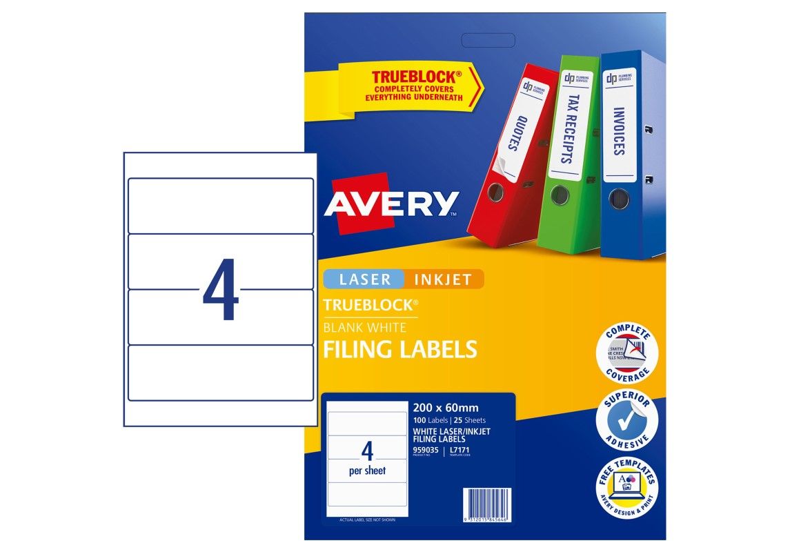 LABEL AVERY LASER L7171 L/ARCH 4UP 959035 PK25