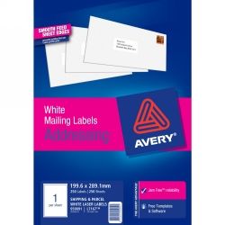 LABEL AVERY LASER L7167 SHIPPING 1UP 199.6X289.1MM PK250