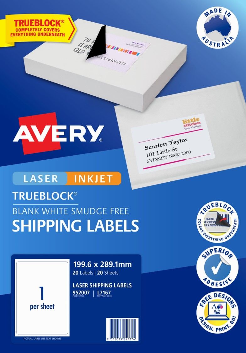 LABEL AVERY LASER L7167 RETAIL PK 1UP 952007 PK20