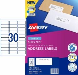 LABEL AVERY LASER L7158 ADDRESS 30UP WHITE PK100