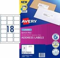 LABEL AVERY LASER L7161 ADDRESS 18UP WHITE PK100
