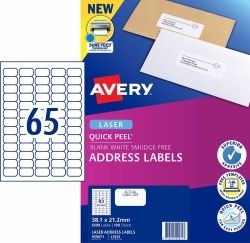 LABEL AVERY LASER L7651 ADDRESS 65UP WHITE PK100