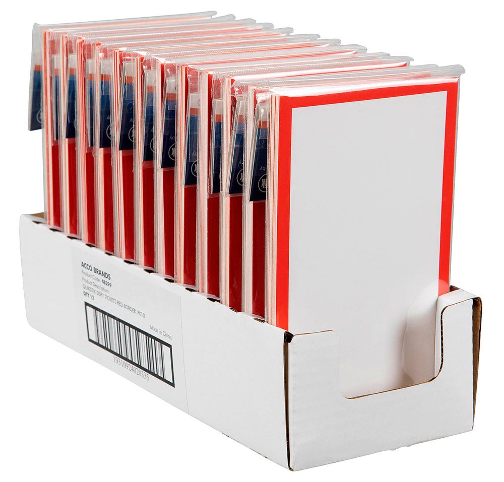 DISPLAY TICKET QUIKSTIK 75X125MM RED BORDER PK10