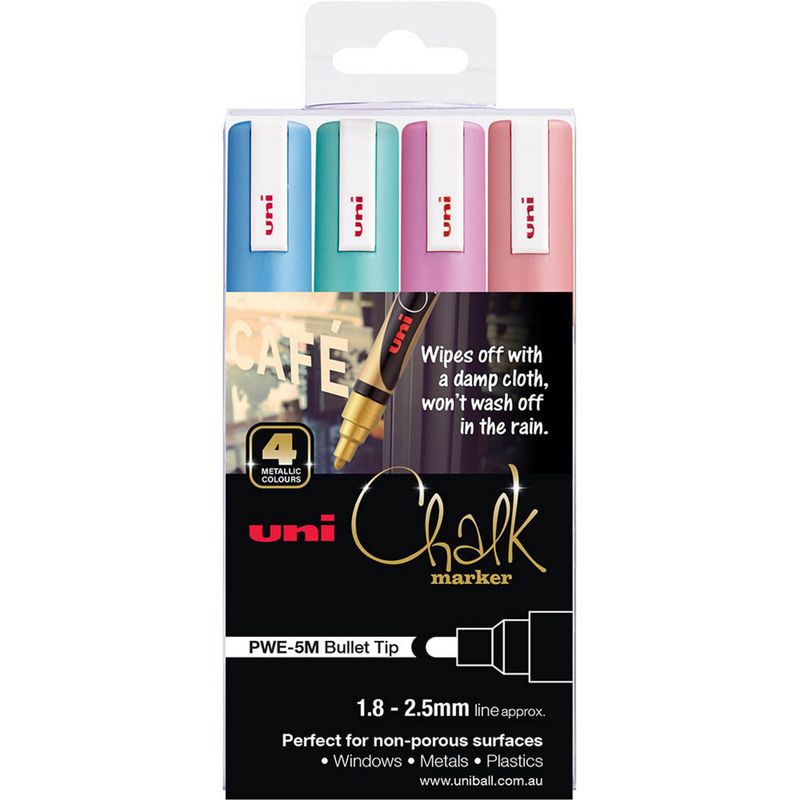 MARKER CHALK UNI 2.5MM TIP PWE-5M ASSORTED 4