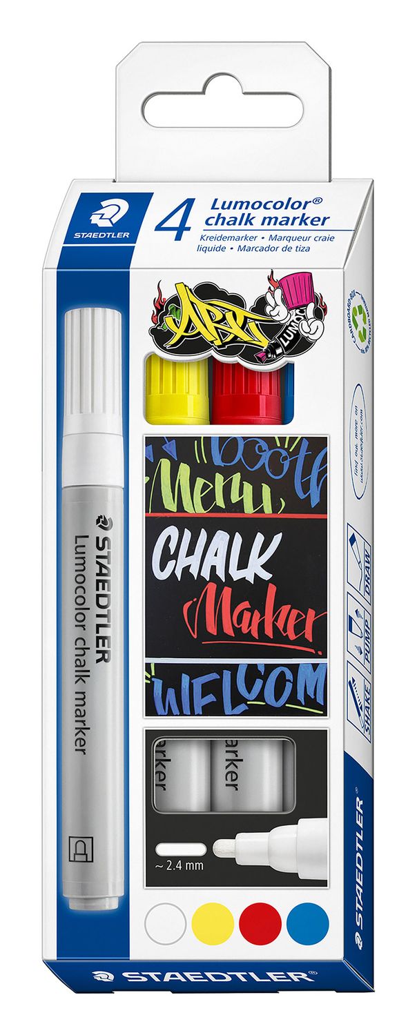 CHALK MARKER STAEDTLER LUMOCOLOR 344 ASSORTED PK4