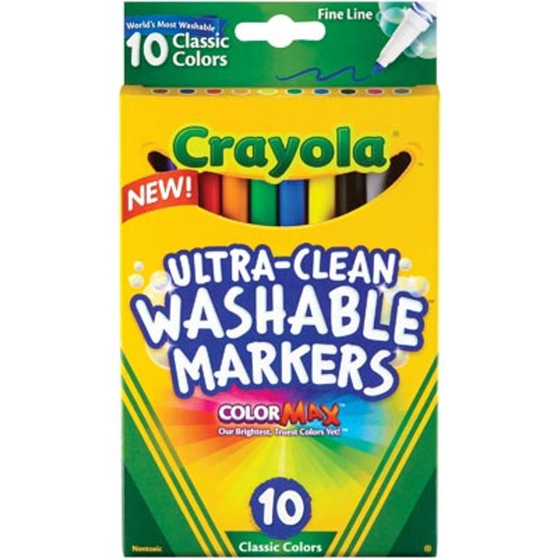 MARKER CRAYOLA ULTRACLEAN WASHABLE FINE LINE ASST PK10