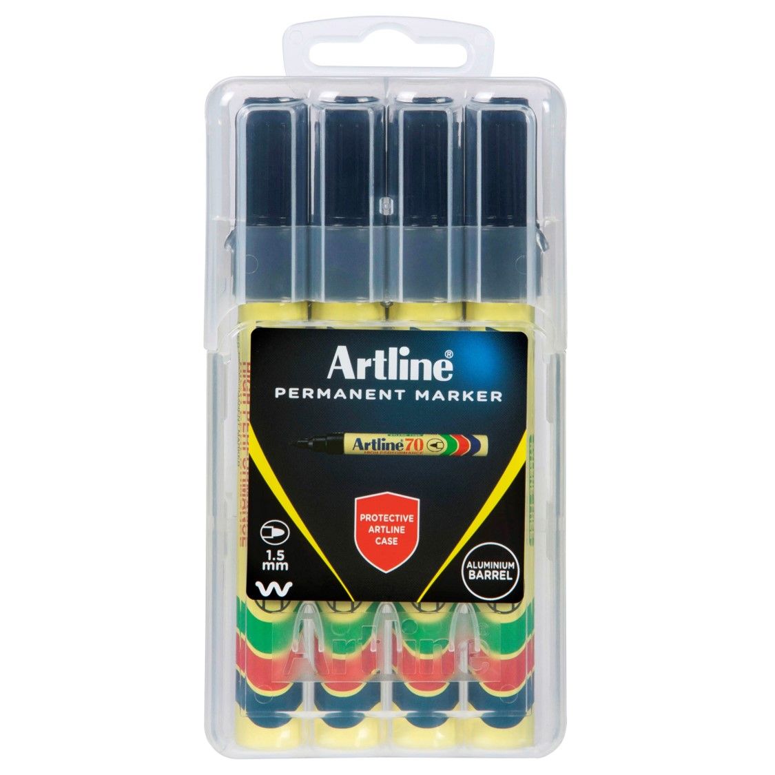 MARKER ARTLINE 70 PERMANENT 1.5MM BULLET NIB HARD CASE BLACK PK4