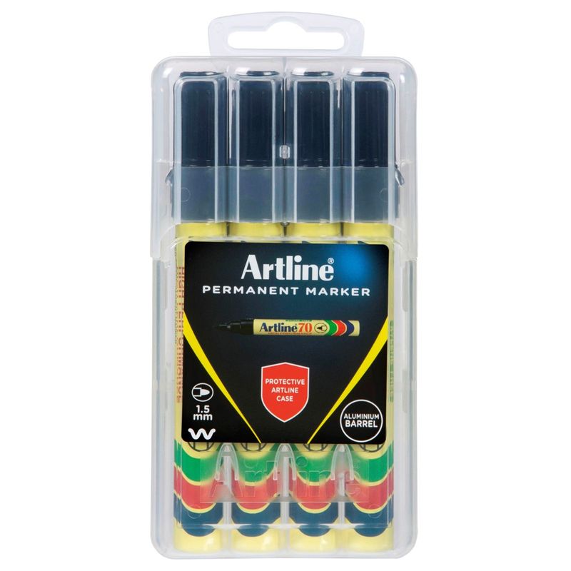 MARKER ARTLINE 70 PERMANENT 1.5MM BULLET NIB HARD CASE BLACK PK4