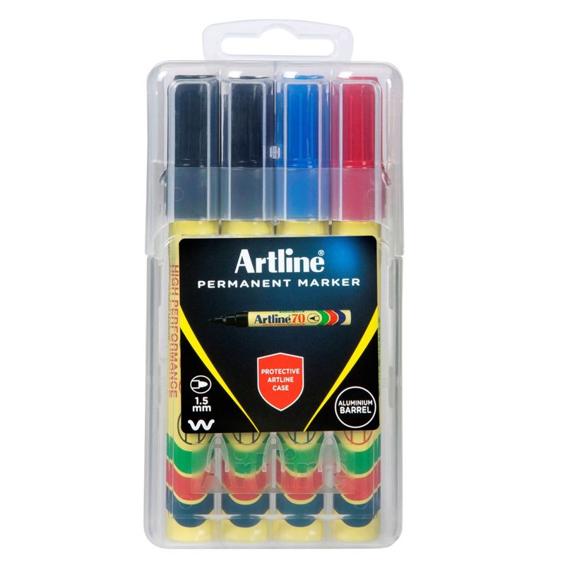 MARKER ARTLINE 70 PERMANENT 1.5MM BULLET NIB HARD CASE ASST PK4