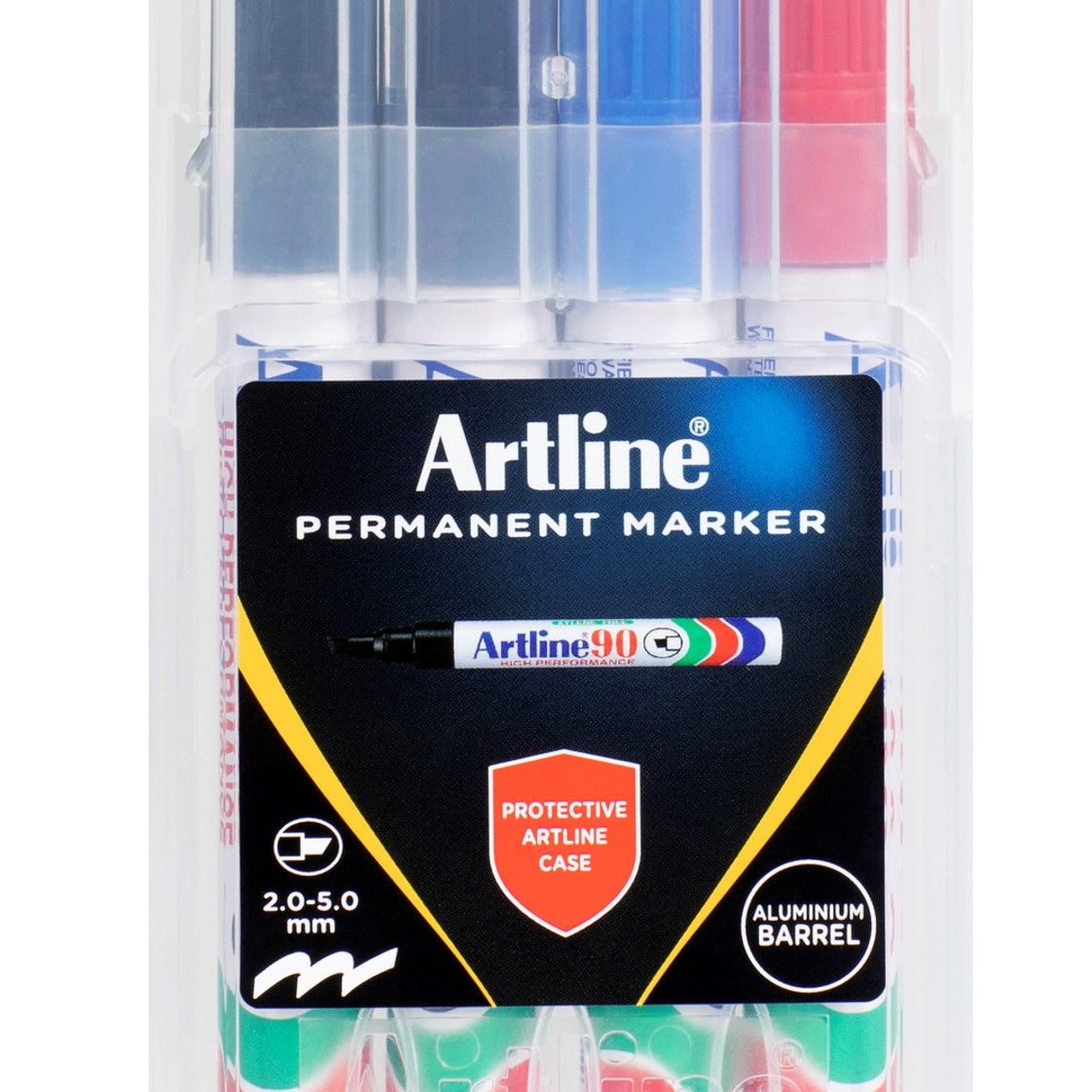 MARKER ARTLINE 90 PERMANENT 5MM CHISEL NIB HARD CASE ASST PK4