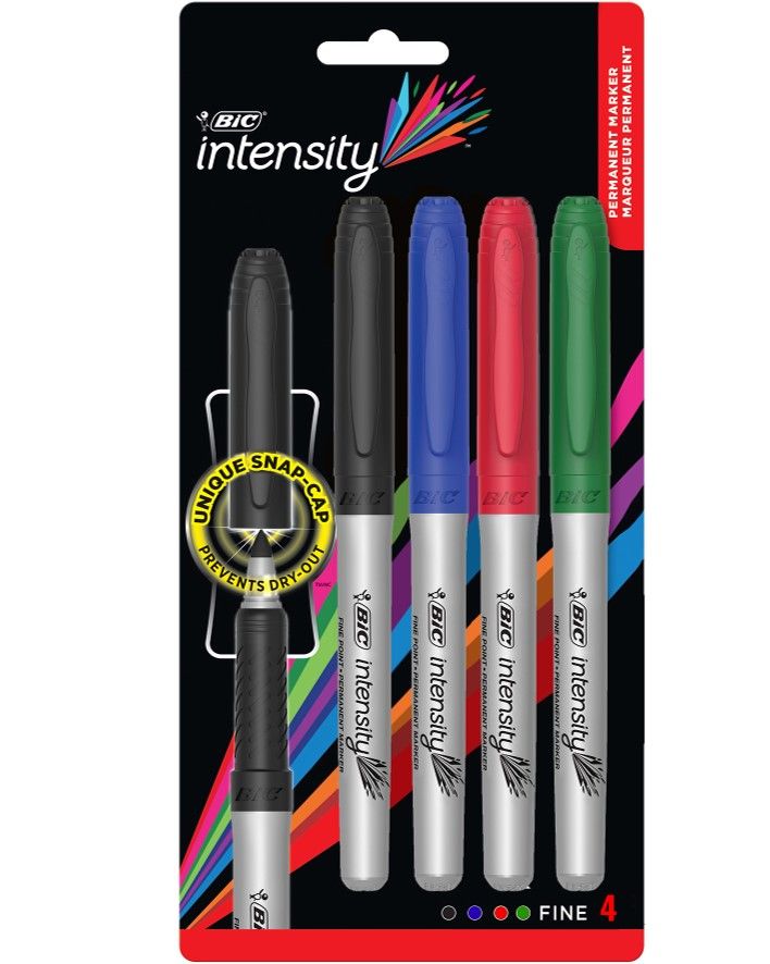 MARKER BIC INTENSITY PERMANENT 1.1MM FINE TIP OFFICE ASSORTEDPG PK4