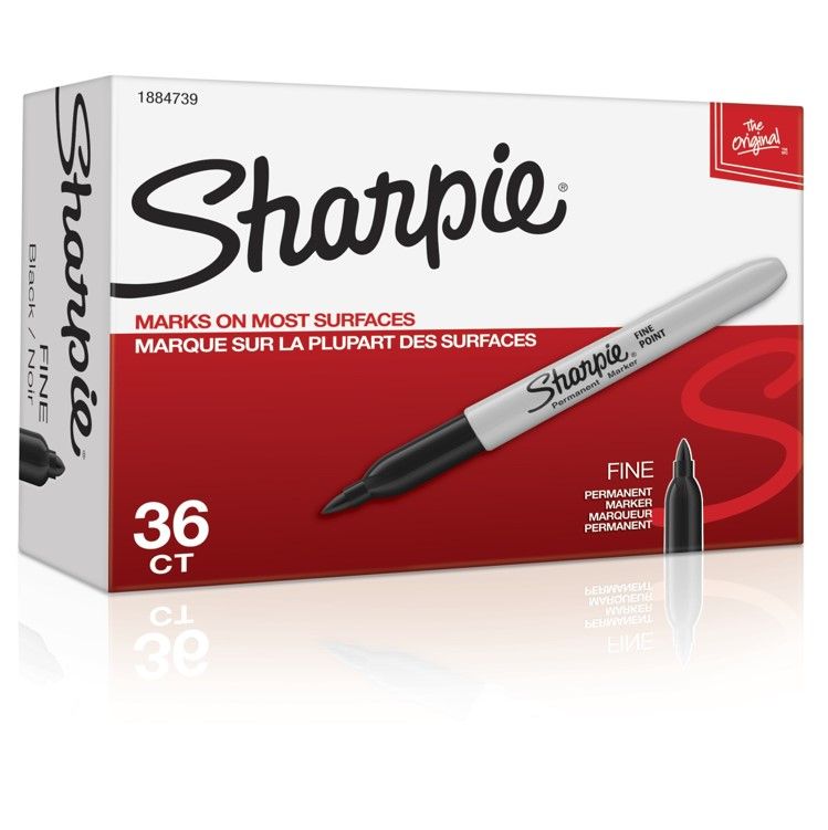 MARKER SHARPIE PERMANENT FINE 1.0MM BLACK BOX OF 36