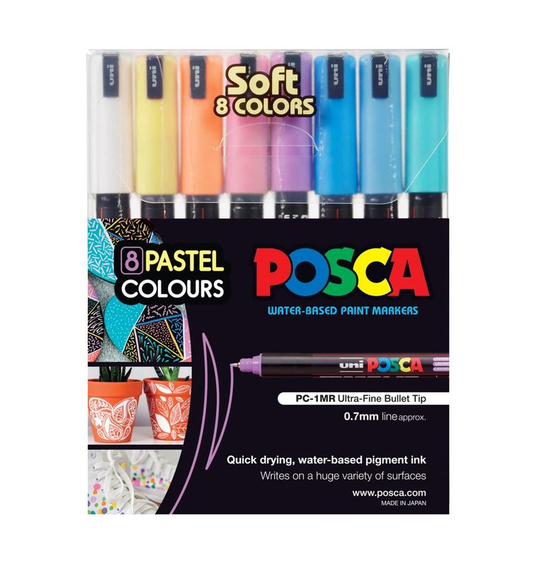 MARKER UNI POSCA PC1MR N/POINT SOFT COLOURS ASSTD WLT8