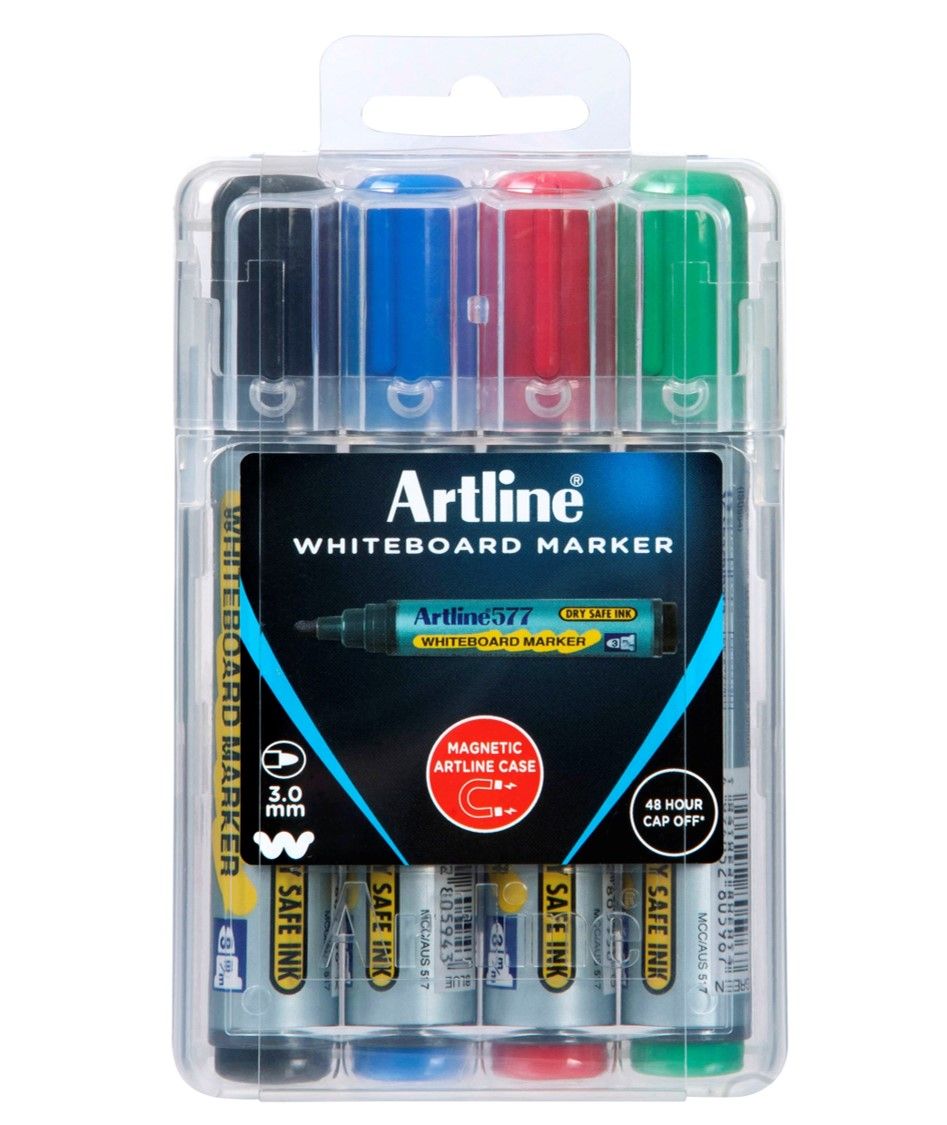 MARKER WHITEBOARD ARTLINE 577 2MM BULLET NIB HARD CASE ASST PK4