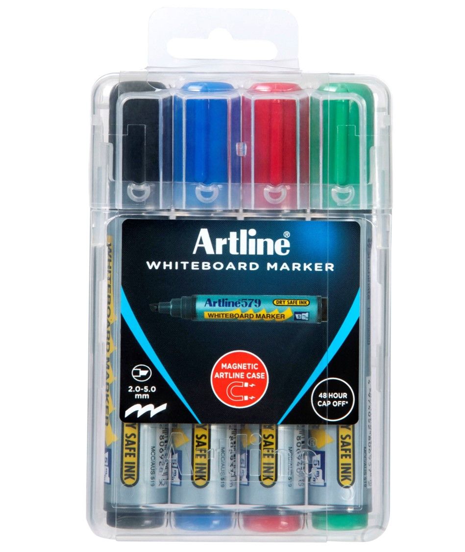 MARKER WHITEBOARD ARTLINE 579 5MM CHISEL NIB HARD CASE ASST PK4