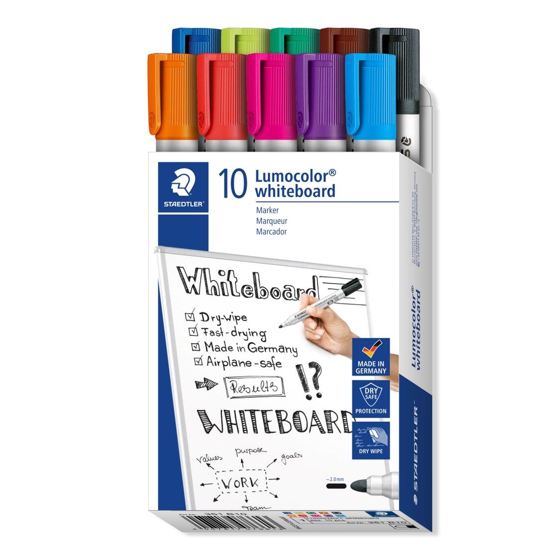 MARKER WHITEBOARD STAEDTLER LUMOCOLOUR BULLET ASSORTED BX10