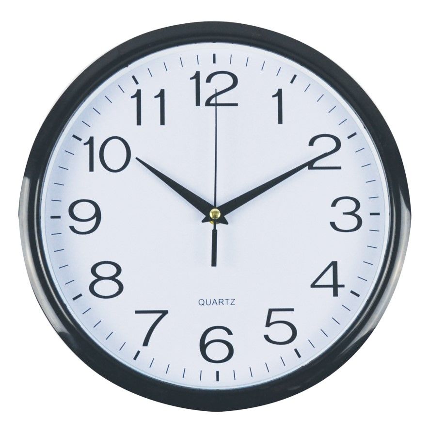 CLOCK ITALPLAST 30CM ROUND BLACK FRAME/WHITE FACE