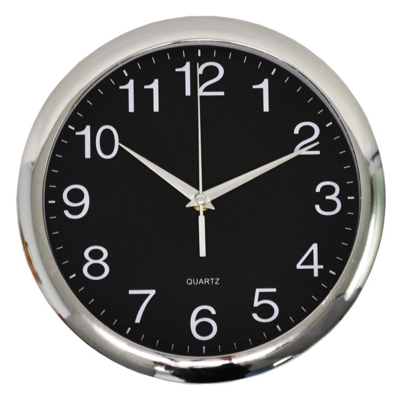 CLOCK ITALPLAST 30CM WALL BLACK FACE/CHROME TRIM