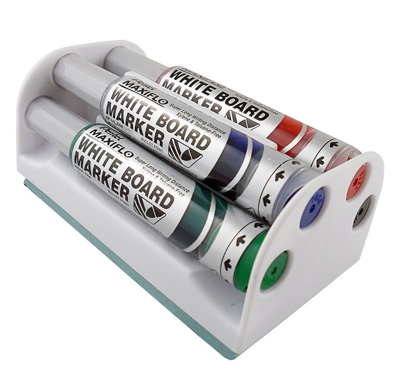WHITEBOARD ERASER SET PENTEL MAXIFLO 4'S MAGNETIC HOLDER