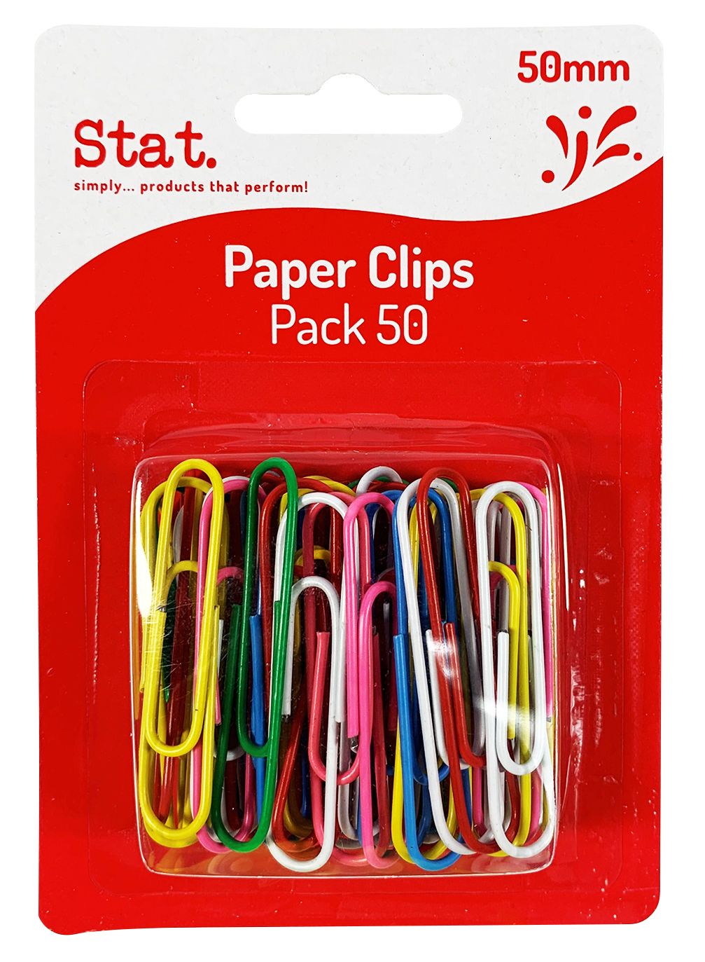 PAPER CLIPS STAT 50MM LGE MULTI COLOUR PK50