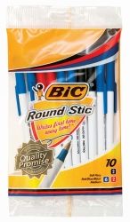 PEN BIC BP ROUND STIC 6XBLUE 2X BLK 2X RED PK10