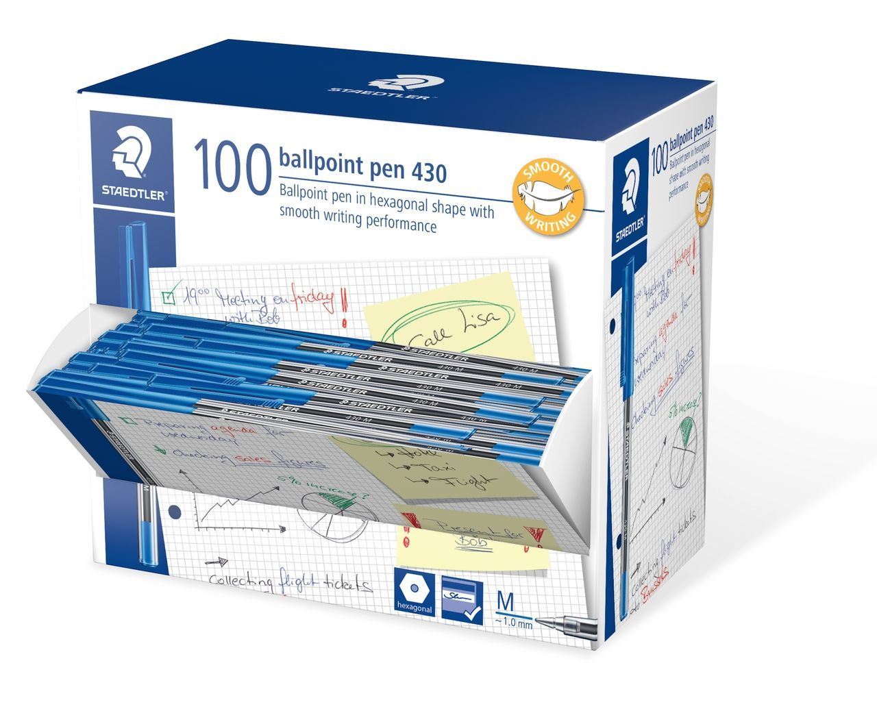 PEN STAEDTLER BP STICK 430 MED BLUE BX100