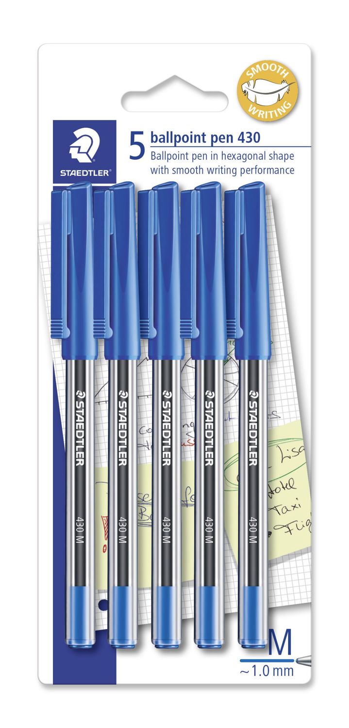 PEN STAEDTLER BP STICK 430 MED BLUE PK5