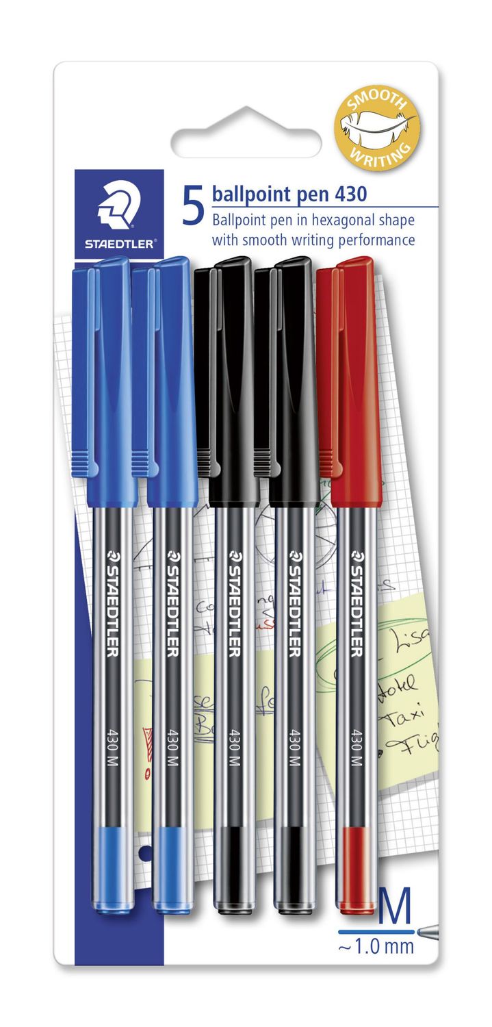 PEN STAEDTLER BP STICK 430 MED ASST PK5