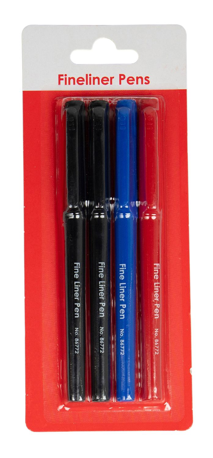 PEN GNS FINELINER 0.4MM H/SELL ASST PK4