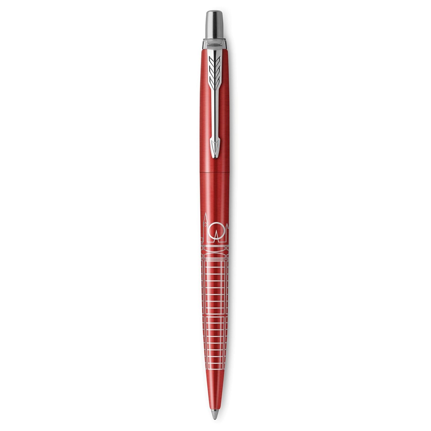 PEN PARKER JOTTER GLOBAL ICON BP CHROME COLOUR TRIM LONDON RED